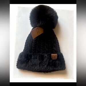 C.C Black Knit Pom Pom Beanie
